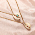 New Fashion Geometric Turquoise Diamond Shell Conch Double Necklace